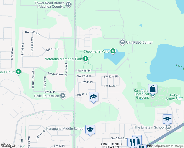 map of restaurants, bars, coffee shops, grocery stores, and more near 4208 Southwest 71st Terrace in Gainesville