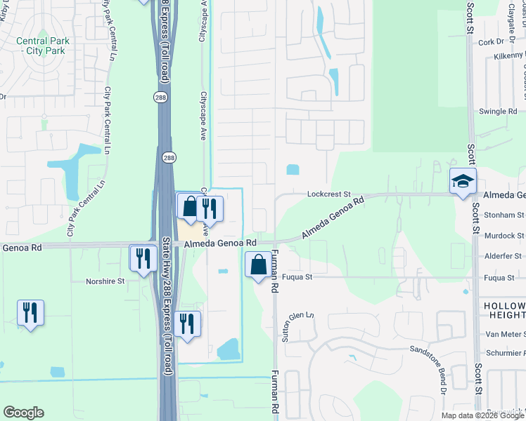 map of restaurants, bars, coffee shops, grocery stores, and more near 13203 Skyview Green Drive in Houston