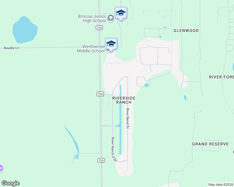 map of restaurants, bars, coffee shops, grocery stores, and more near 3518 River Ranch N Dr in Rosenberg