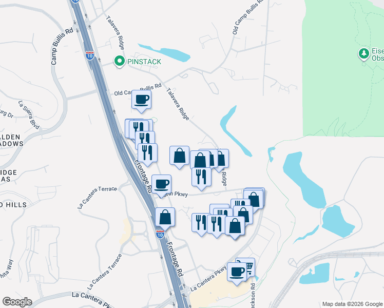 map of restaurants, bars, coffee shops, grocery stores, and more near 18102 Talavera Ridge in San Antonio