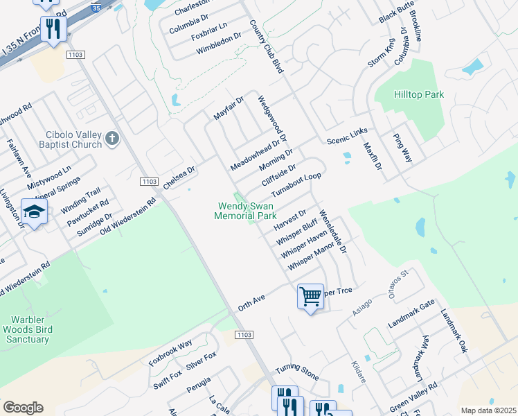 map of restaurants, bars, coffee shops, grocery stores, and more near 3306 Turnabout Loop in Schertz