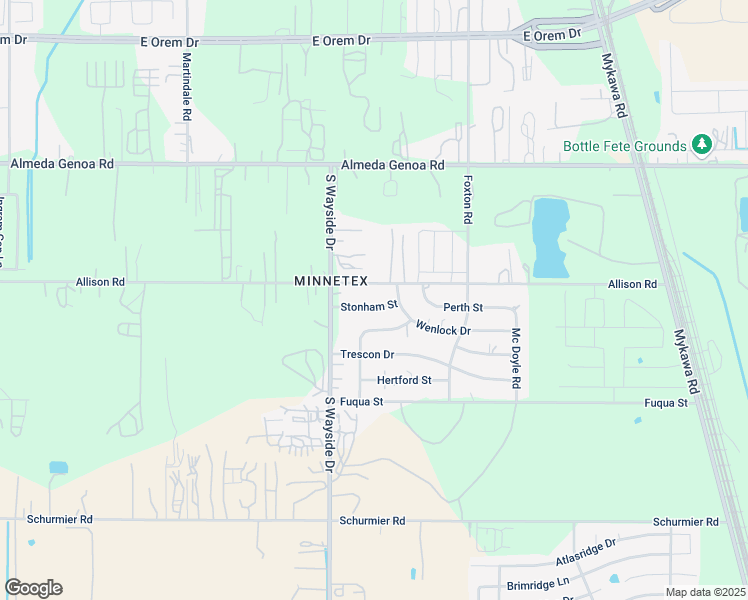 map of restaurants, bars, coffee shops, grocery stores, and more near 5925 Stonham Street in Houston