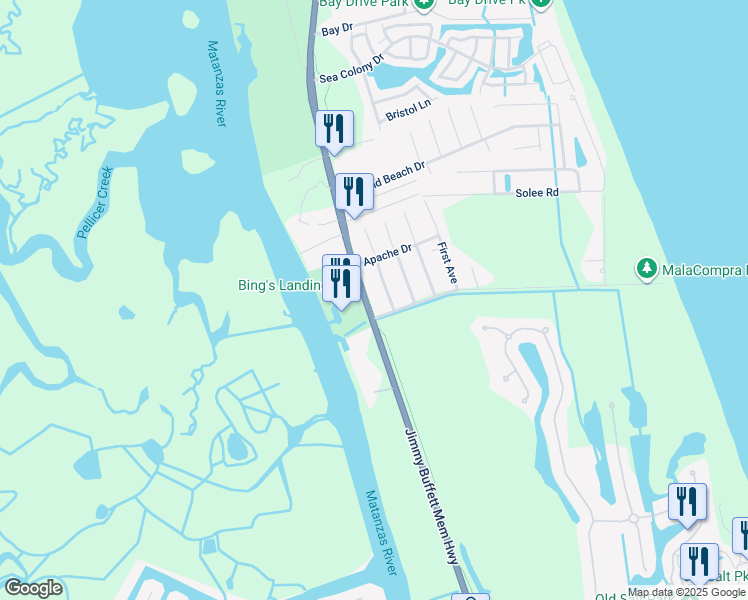 map of restaurants, bars, coffee shops, grocery stores, and more near 5867 North Oceanshore Boulevard in Palm Coast