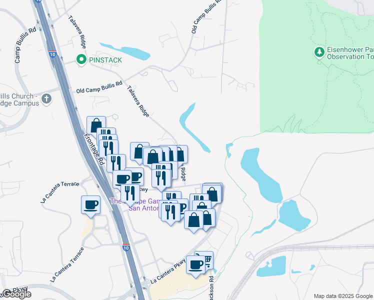 map of restaurants, bars, coffee shops, grocery stores, and more near 18119 Talavera Ridge in San Antonio