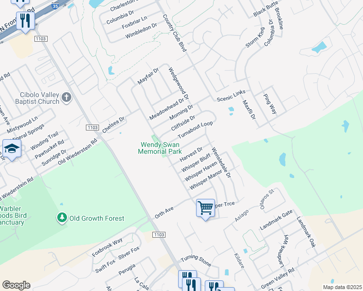 map of restaurants, bars, coffee shops, grocery stores, and more near 3401 Country View in Schertz
