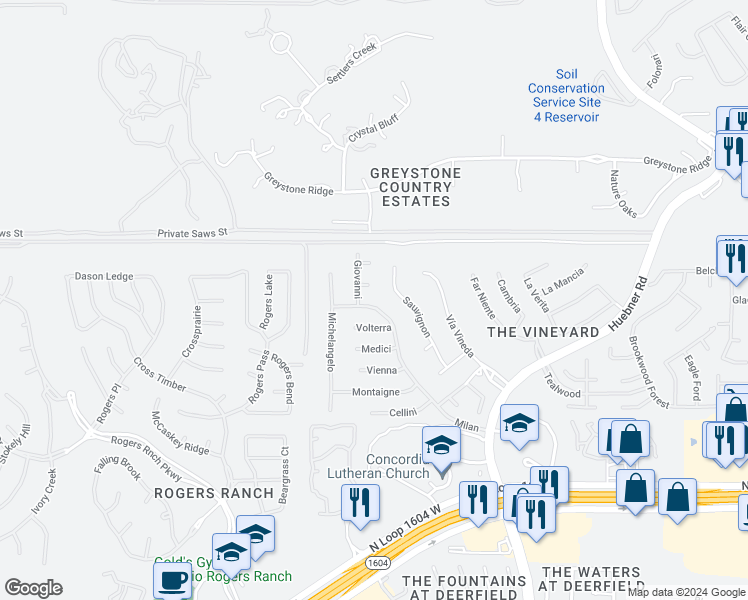 map of restaurants, bars, coffee shops, grocery stores, and more near 2031 Milan in San Antonio