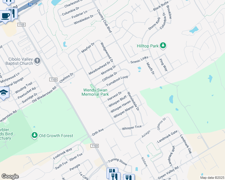 map of restaurants, bars, coffee shops, grocery stores, and more near 3401 Country View in Schertz