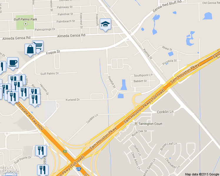 map of restaurants, bars, coffee shops, grocery stores, and more near 12802 Claycliff Court in Houston