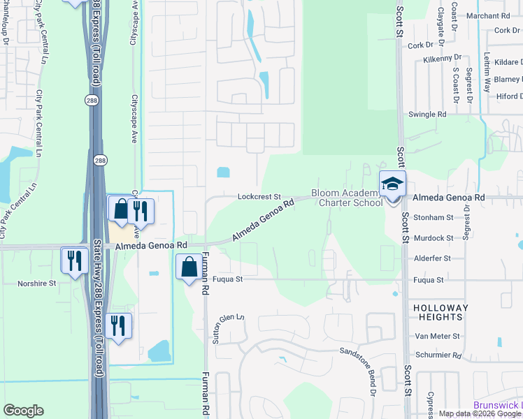 map of restaurants, bars, coffee shops, grocery stores, and more near 3006 Lockcrest Street in Houston