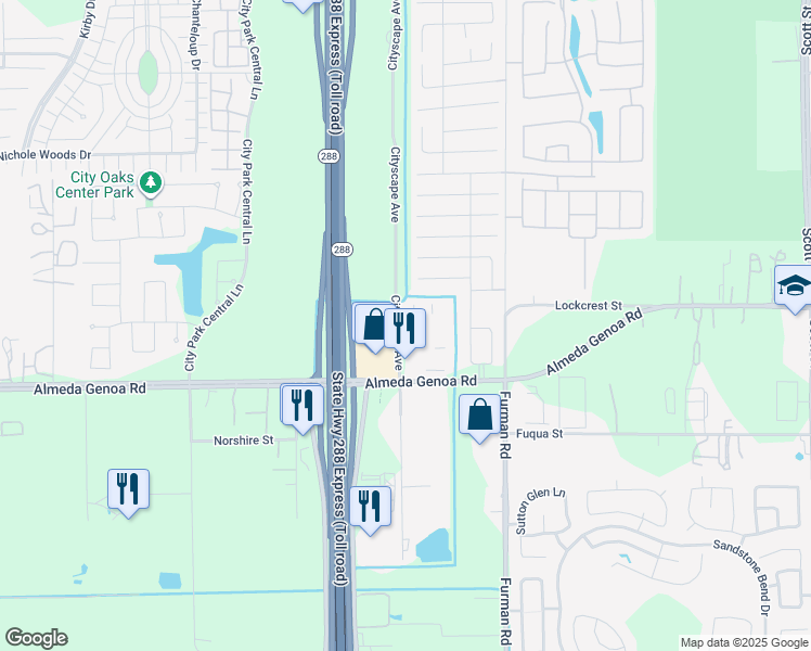 map of restaurants, bars, coffee shops, grocery stores, and more near 2606 Skyview Shadows Ct in Houston