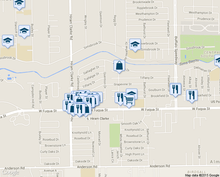 map of restaurants, bars, coffee shops, grocery stores, and more near 4122 Goulburn Dr in Houston