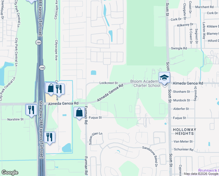 map of restaurants, bars, coffee shops, grocery stores, and more near 3006 Lockcrest Street in Houston