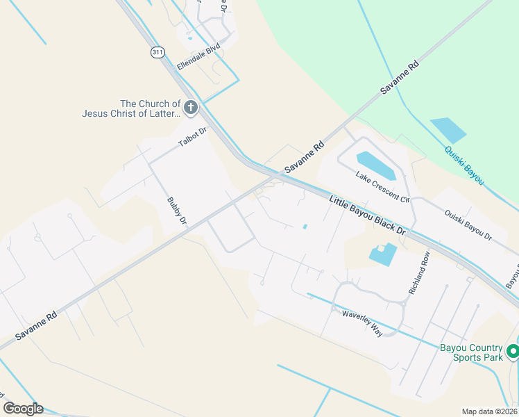 map of restaurants, bars, coffee shops, grocery stores, and more near 1317 Par Road 23 in Houma
