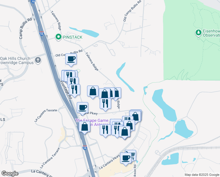 map of restaurants, bars, coffee shops, grocery stores, and more near 18130 Talavera Ridge in San Antonio
