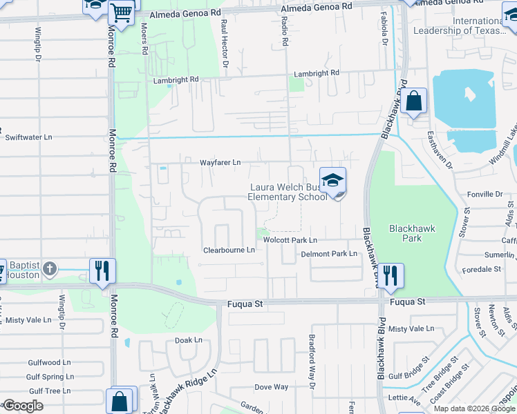 map of restaurants, bars, coffee shops, grocery stores, and more near 8903 Chisholm Wood Lane in Houston