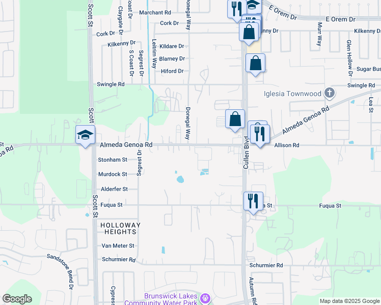 map of restaurants, bars, coffee shops, grocery stores, and more near 3834 Almeda-Genoa Road in Houston