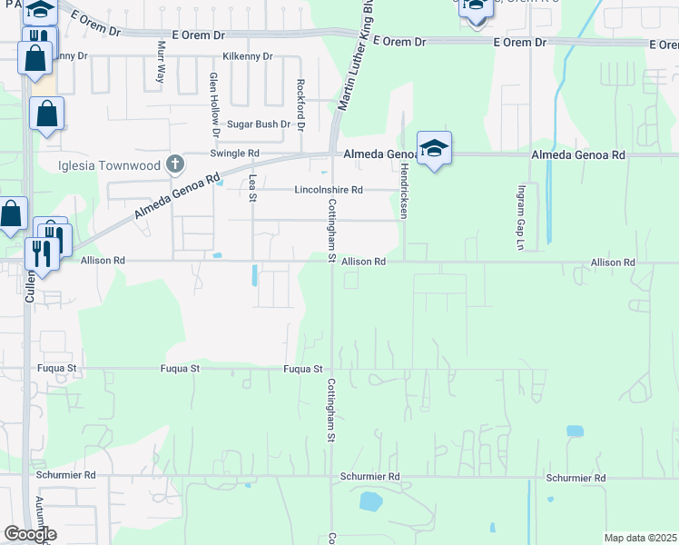 map of restaurants, bars, coffee shops, grocery stores, and more near 4825 Allison Road in Houston
