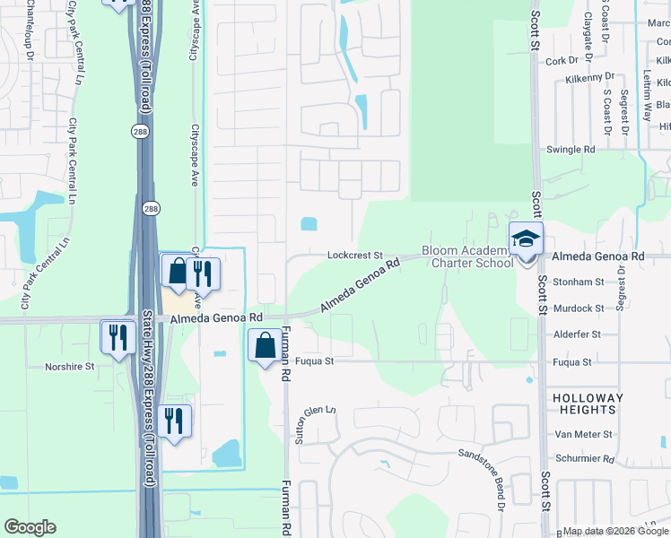 map of restaurants, bars, coffee shops, grocery stores, and more near 3006 Lockcrest Street in Houston