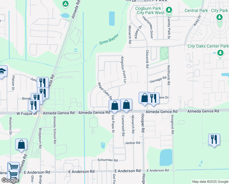 map of restaurants, bars, coffee shops, grocery stores, and more near 823 Cavehill Court in Houston