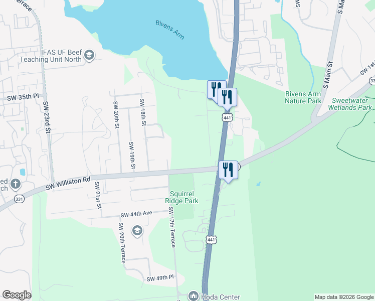 map of restaurants, bars, coffee shops, grocery stores, and more near 3701-4025 SW 17 St in Gainesville
