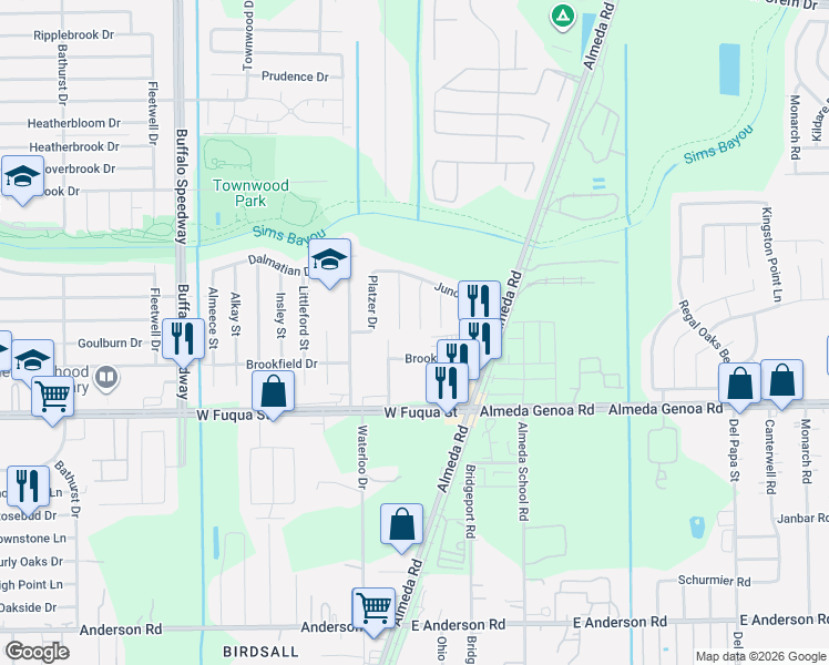 map of restaurants, bars, coffee shops, grocery stores, and more near 14450 Junction Place in Houston