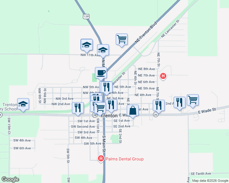 map of restaurants, bars, coffee shops, grocery stores, and more near 227 Northeast 4th Avenue in Trenton
