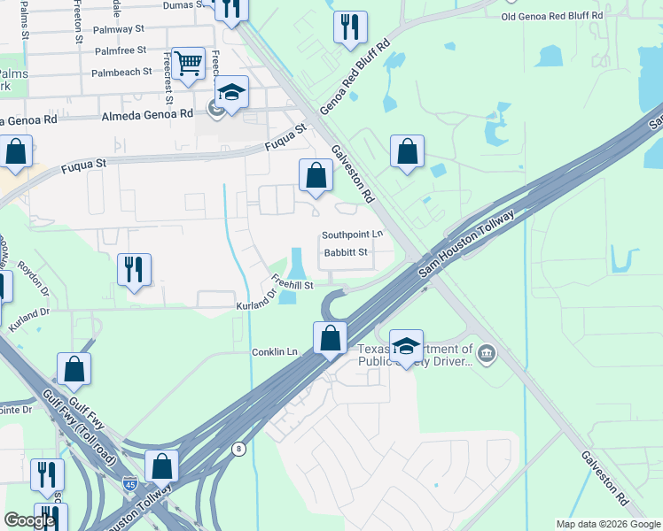 map of restaurants, bars, coffee shops, grocery stores, and more near 13246 Gardnerville Street in Houston