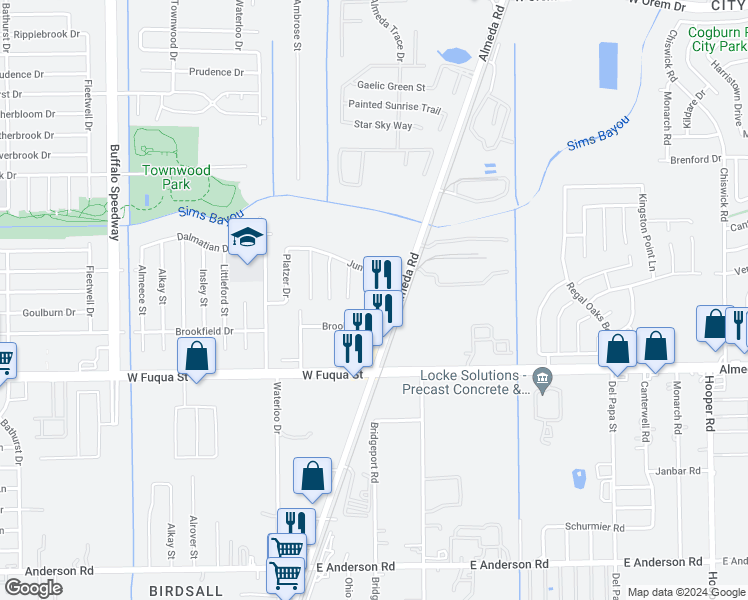 map of restaurants, bars, coffee shops, grocery stores, and more near 14435 Cannata Drive in Houston