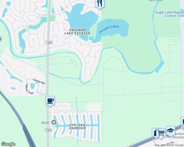 map of restaurants, bars, coffee shops, grocery stores, and more near 13619 Laurel Terrace Lane in Sugar Land