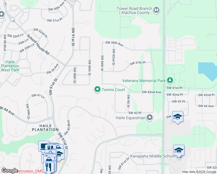 map of restaurants, bars, coffee shops, grocery stores, and more near 8303 Southwest 42nd Avenue in Gainesville