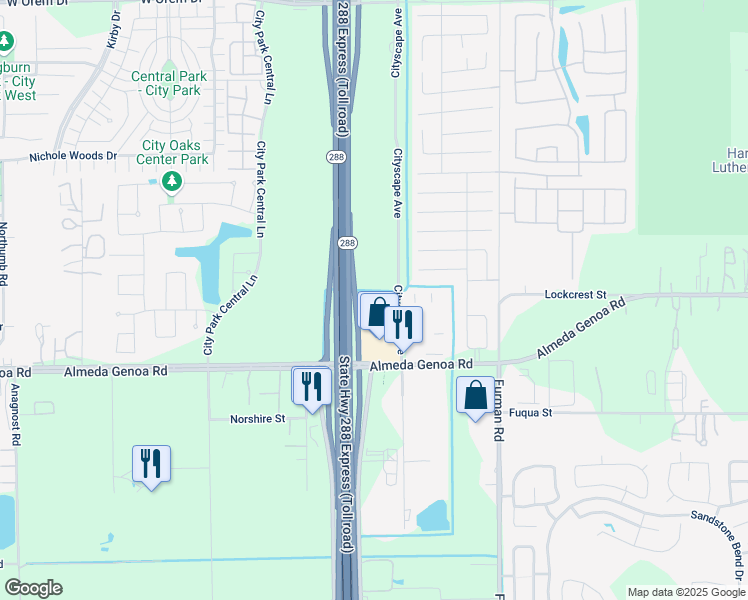 map of restaurants, bars, coffee shops, grocery stores, and more near 13150 Cityscape Avenue in Houston