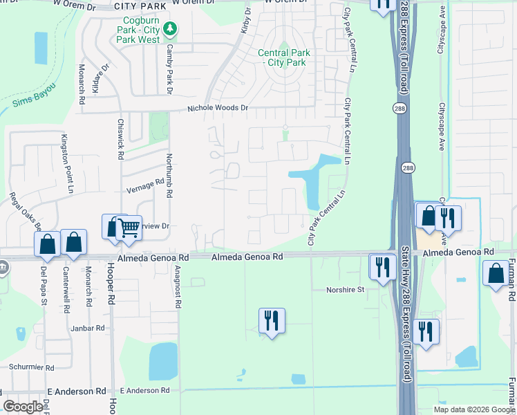 map of restaurants, bars, coffee shops, grocery stores, and more near 12526 Lake Portal Drive in Houston