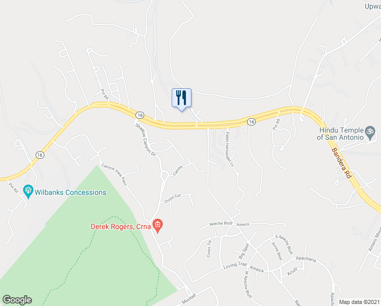 map of restaurants, bars, coffee shops, grocery stores, and more near 12311 Calvert in Helotes