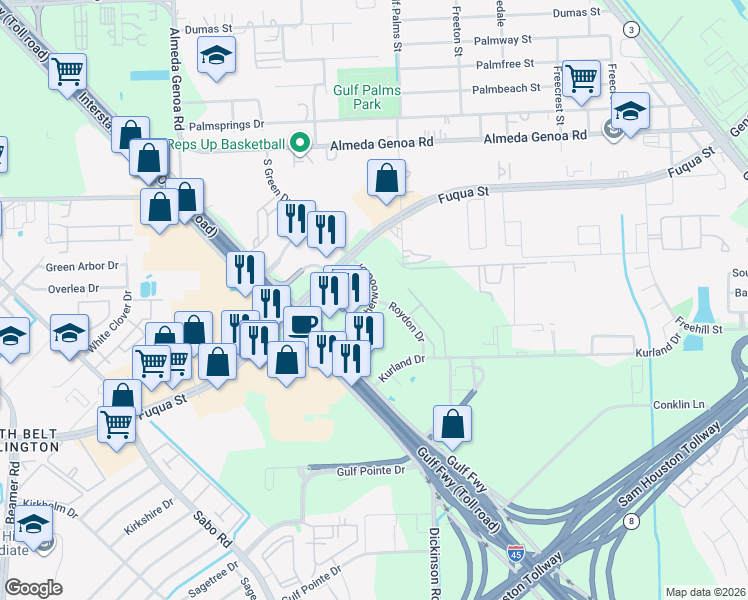 map of restaurants, bars, coffee shops, grocery stores, and more near in Houston