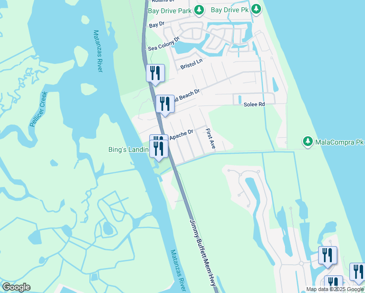 map of restaurants, bars, coffee shops, grocery stores, and more near 9 Seminole Avenue in Palm Coast