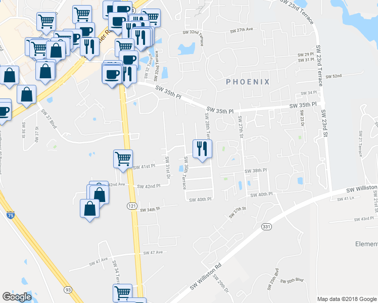 map of restaurants, bars, coffee shops, grocery stores, and more near in Gainesville