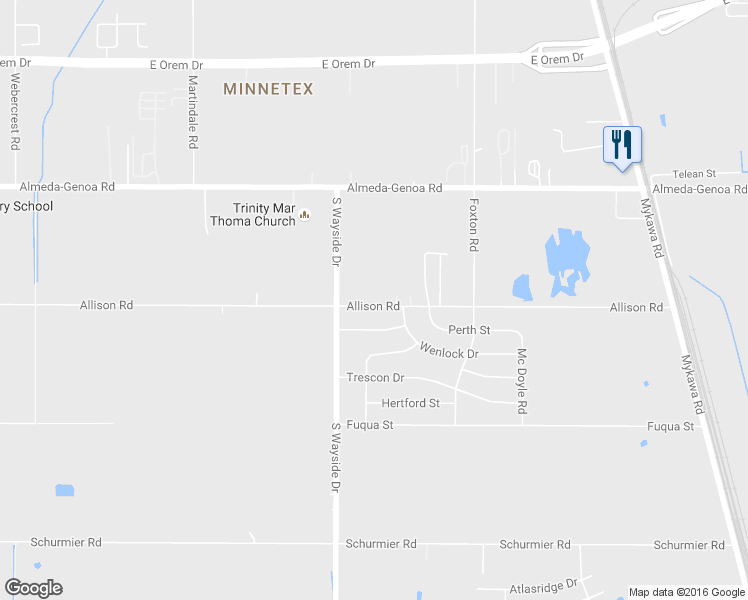 map of restaurants, bars, coffee shops, grocery stores, and more near 5925 Stonham Street in Houston