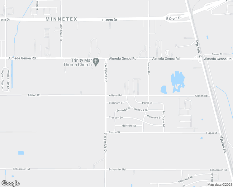 map of restaurants, bars, coffee shops, grocery stores, and more near 5925 Stonham Street in Houston