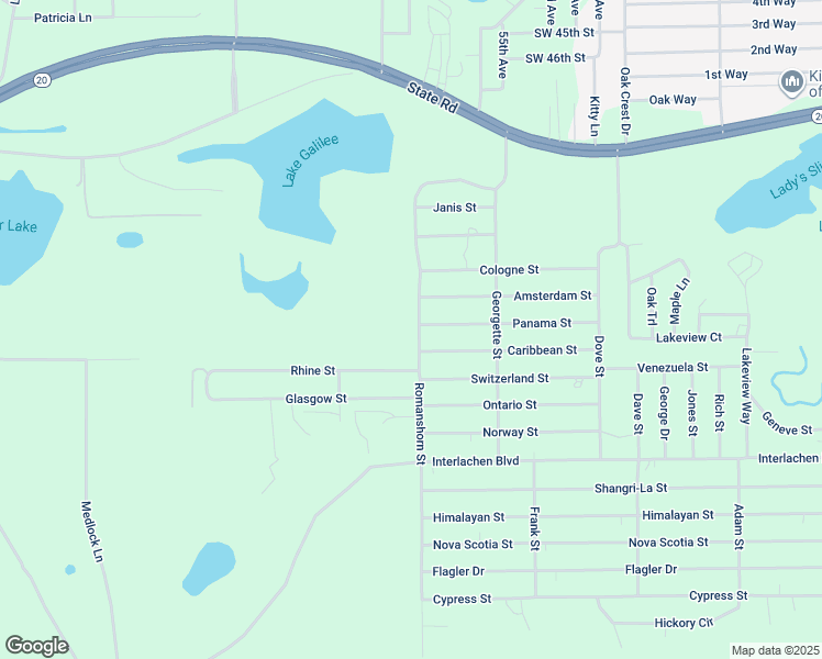 map of restaurants, bars, coffee shops, grocery stores, and more near 104 Rhine Street in Interlachen