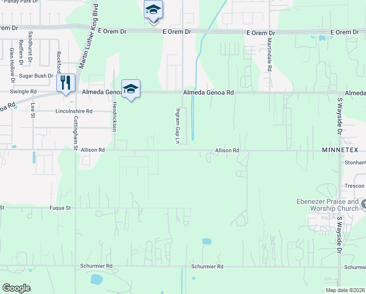 map of restaurants, bars, coffee shops, grocery stores, and more near 5230 Belton Springs Lane in Houston