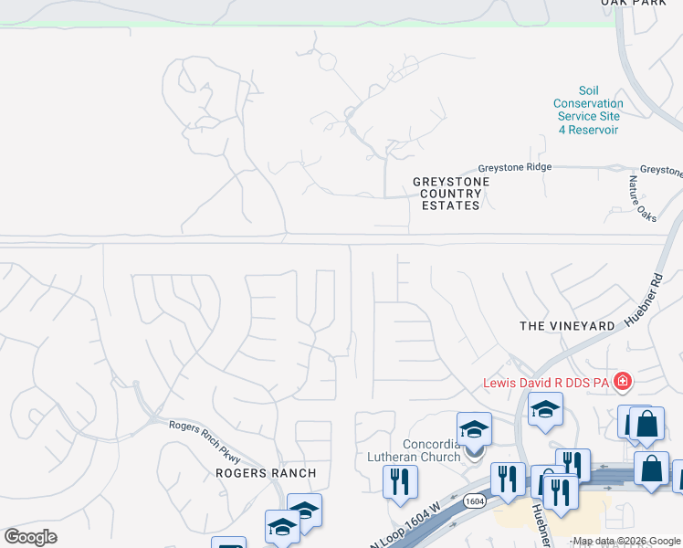 map of restaurants, bars, coffee shops, grocery stores, and more near 2403 Rogers Key in San Antonio