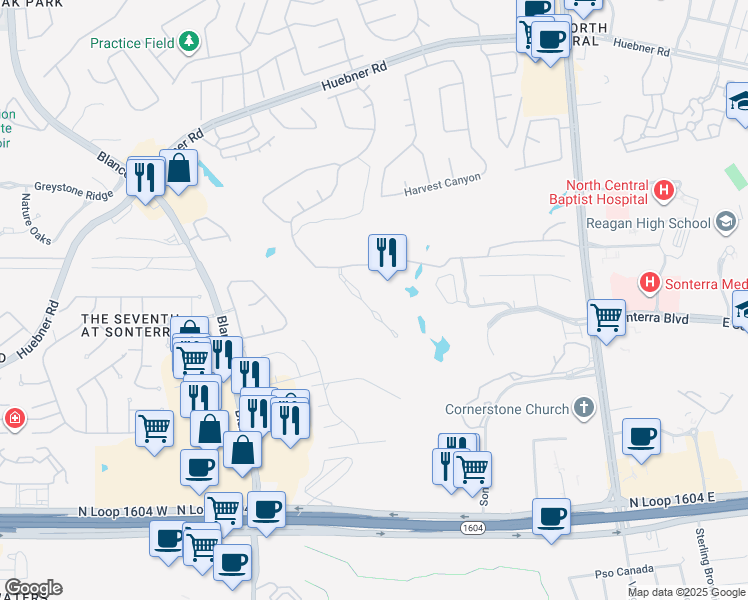map of restaurants, bars, coffee shops, grocery stores, and more near 18930 De Enclave in San Antonio