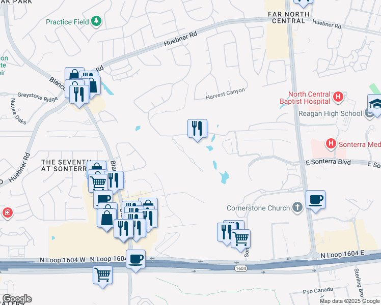 map of restaurants, bars, coffee shops, grocery stores, and more near 18930 De Enclave in San Antonio