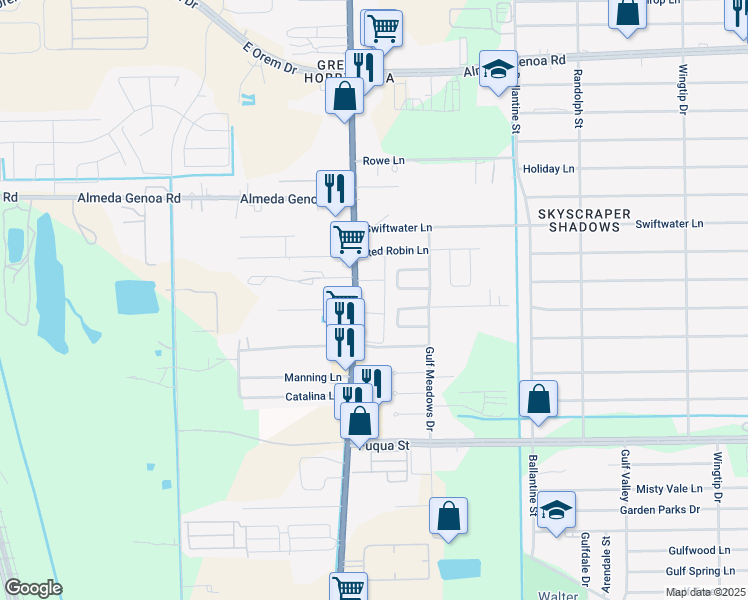map of restaurants, bars, coffee shops, grocery stores, and more near 35 Texas 35 in Houston