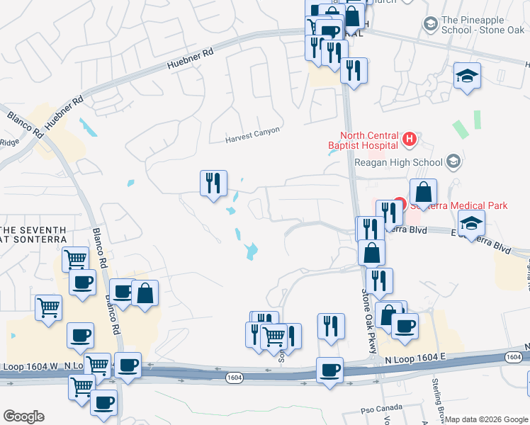 map of restaurants, bars, coffee shops, grocery stores, and more near 722 Contadora in San Antonio