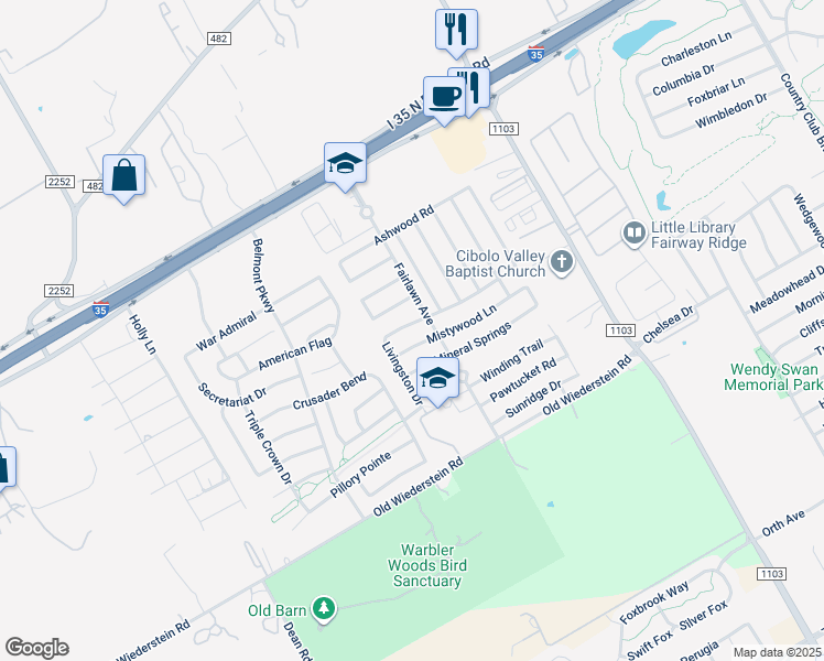 map of restaurants, bars, coffee shops, grocery stores, and more near 2824 Red Tip Drive in Schertz