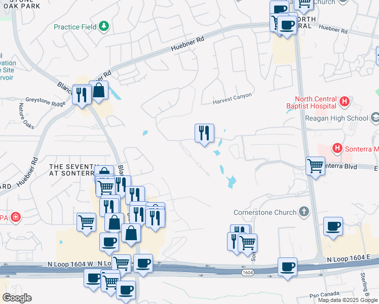 map of restaurants, bars, coffee shops, grocery stores, and more near 18930 De Enclave in San Antonio