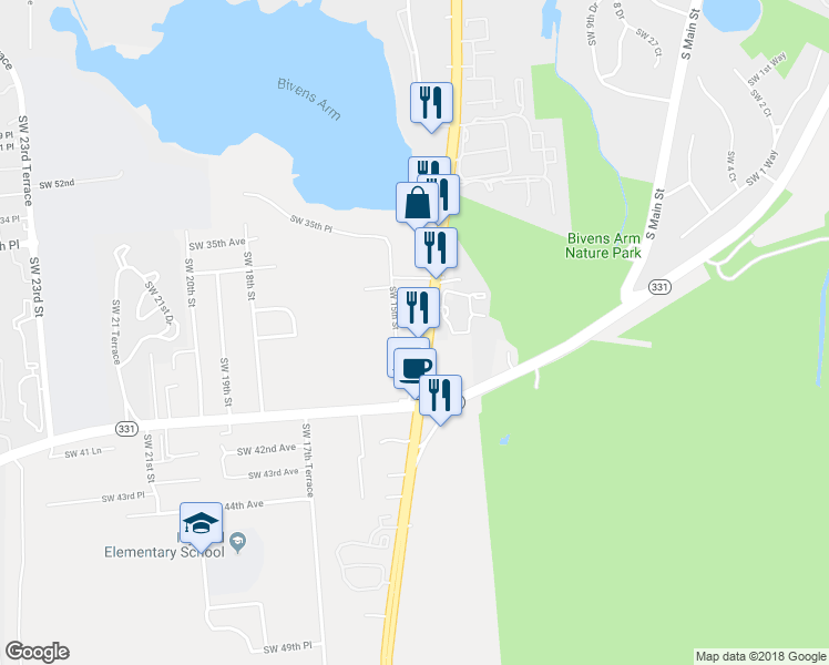 map of restaurants, bars, coffee shops, grocery stores, and more near 3820 Southwest 13th Street in Gainesville