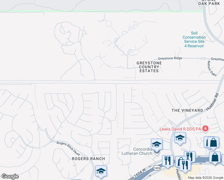 map of restaurants, bars, coffee shops, grocery stores, and more near 2403 Rogers Key in San Antonio