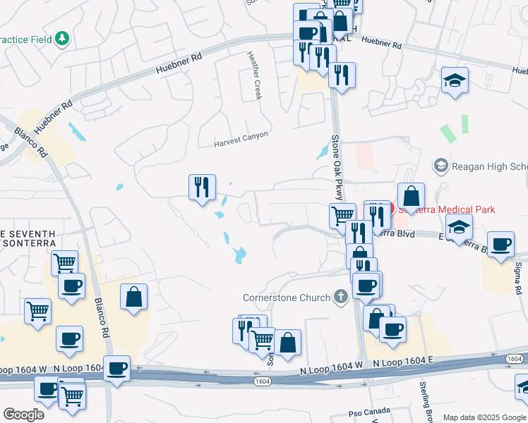 map of restaurants, bars, coffee shops, grocery stores, and more near 722 Contadora in San Antonio